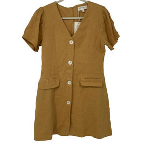 SEE U SOON DEEP GOLDEN YELLOW FAUX BUTTON ZIP CLOSE MINI DRESS SIZE SMALL